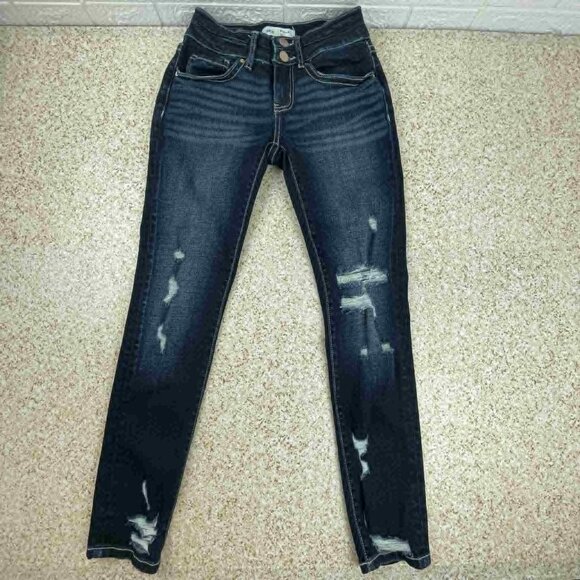 BKE Stella Low Rise Ankle Skinny Distressed Jeans Women's Size 25 Dark Wash - Picture 1 of 9